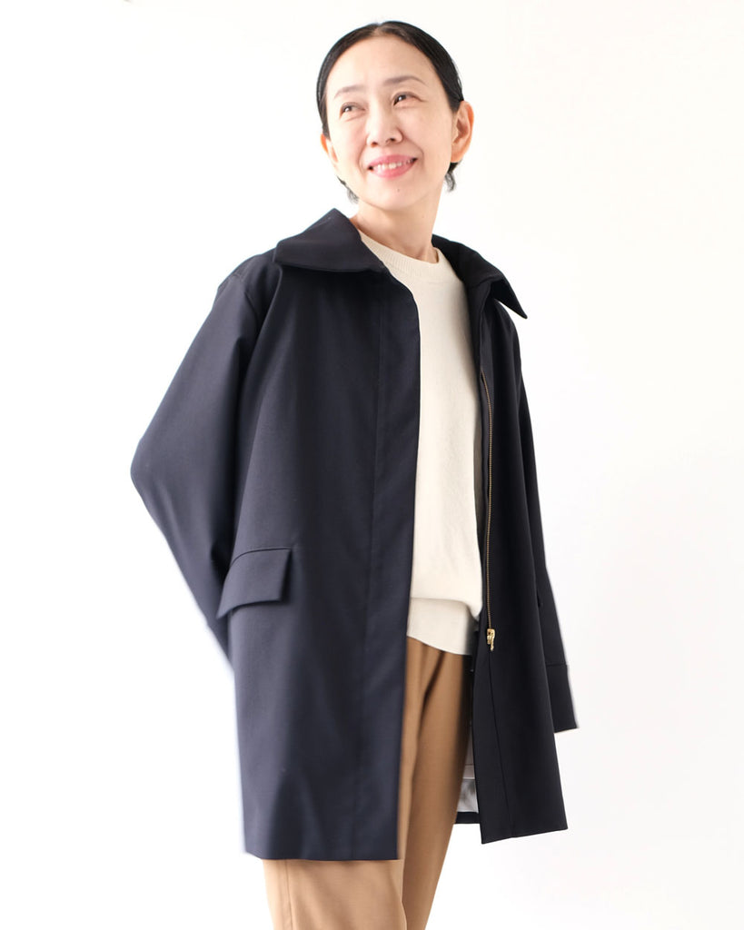 ネイビー *ニット/ウールシルククルーネック(オフ白)