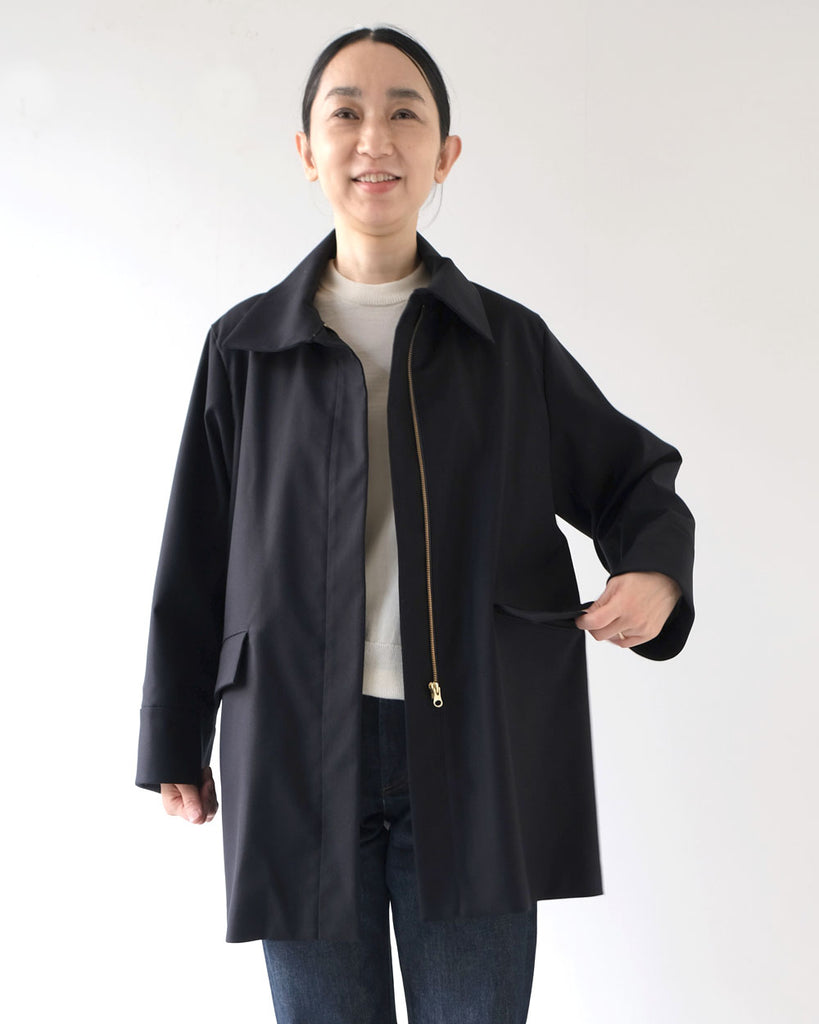 ネイビー *ニット/ウールシルククルーネック(オフ白)