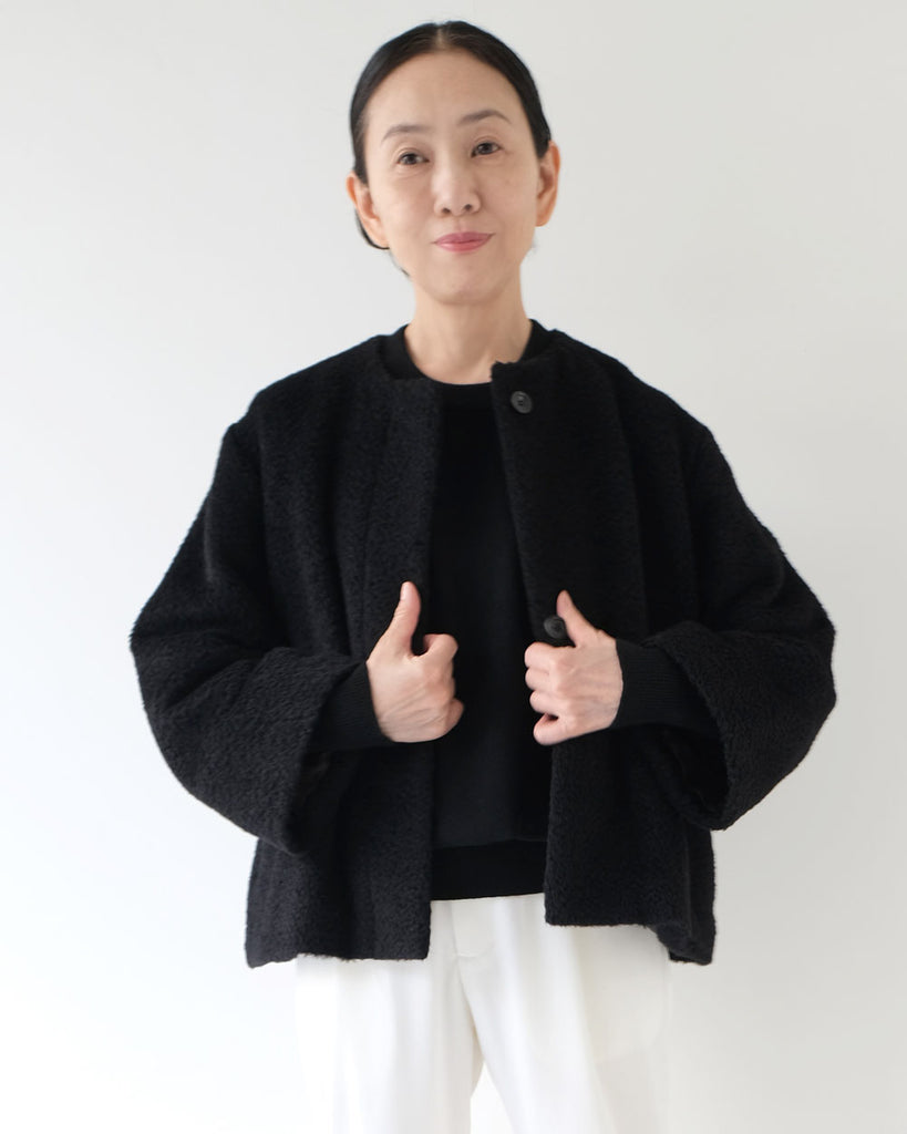 黒アルパカシャギー *インナー/ウールシルククルーネック(黒)