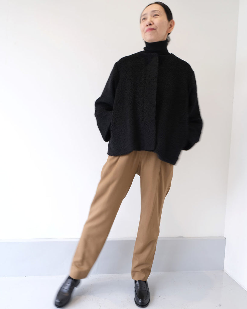 黒アルパカシャギー *パンツ/スティックパンツ(キャメル)