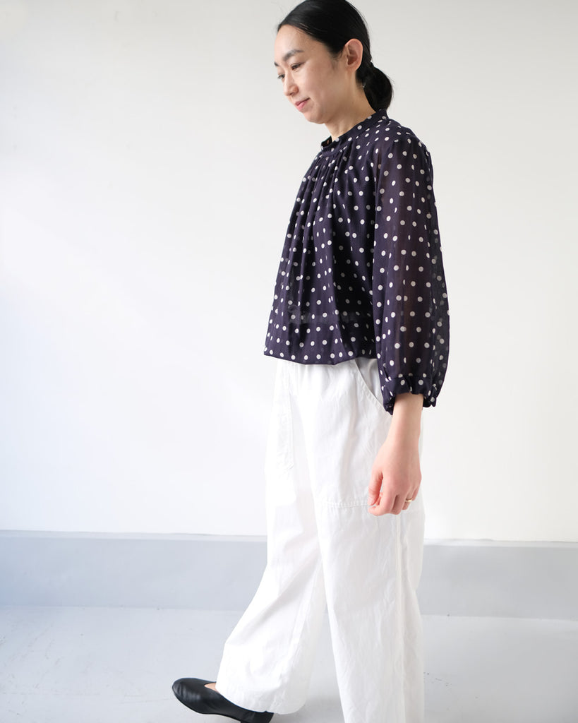 ネイビードットプリント(コットンシフォン) *ボトムス/イージーバイカーパンツ