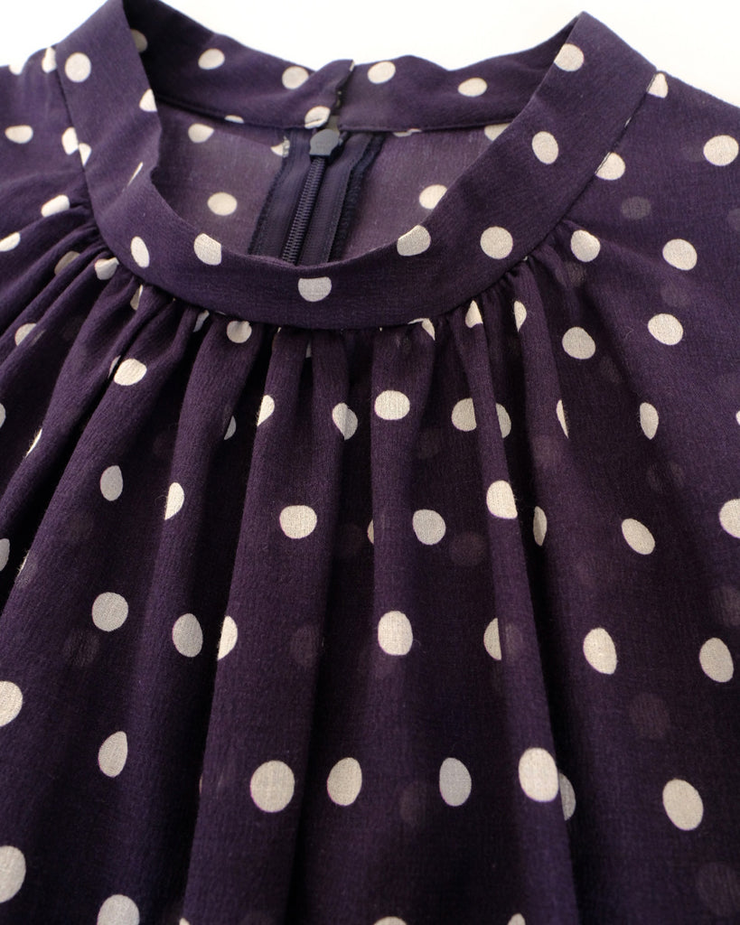 ネイビードットプリント(コットンシフォン)*前衿ぐり