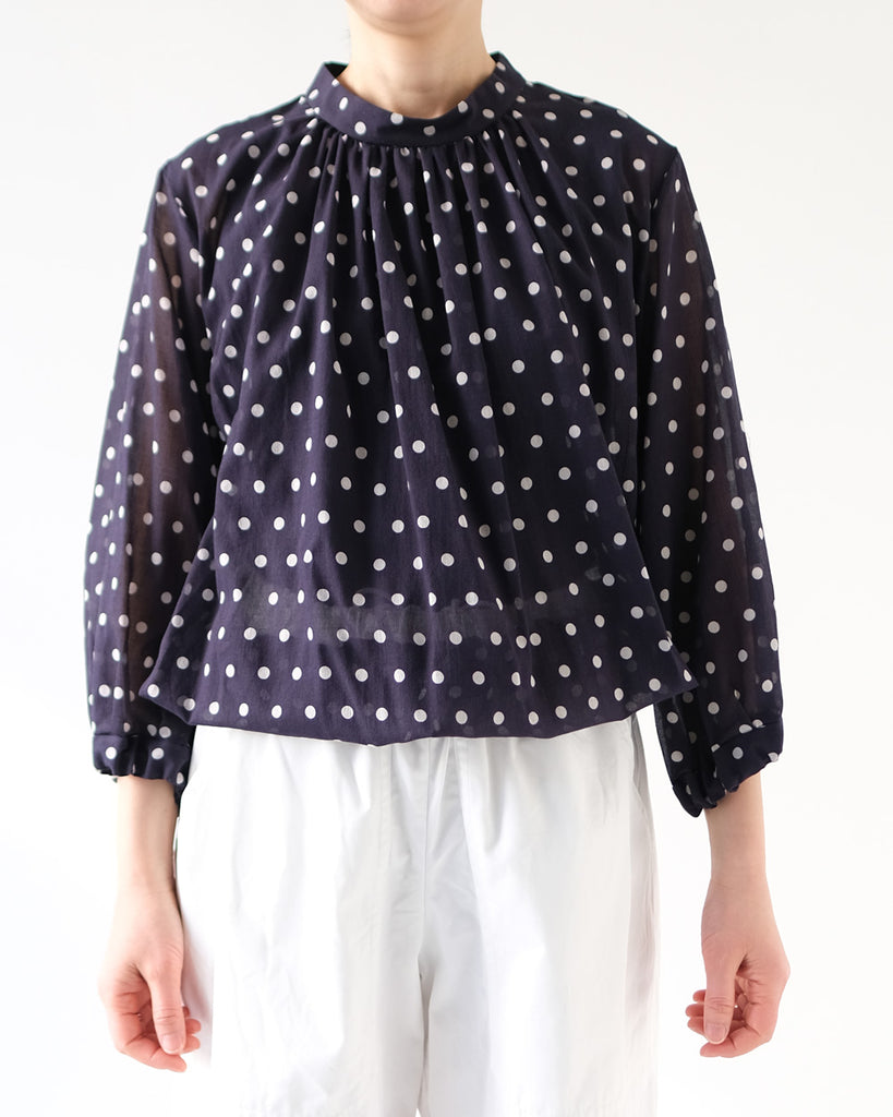 ネイビードットプリント(コットンシフォン)