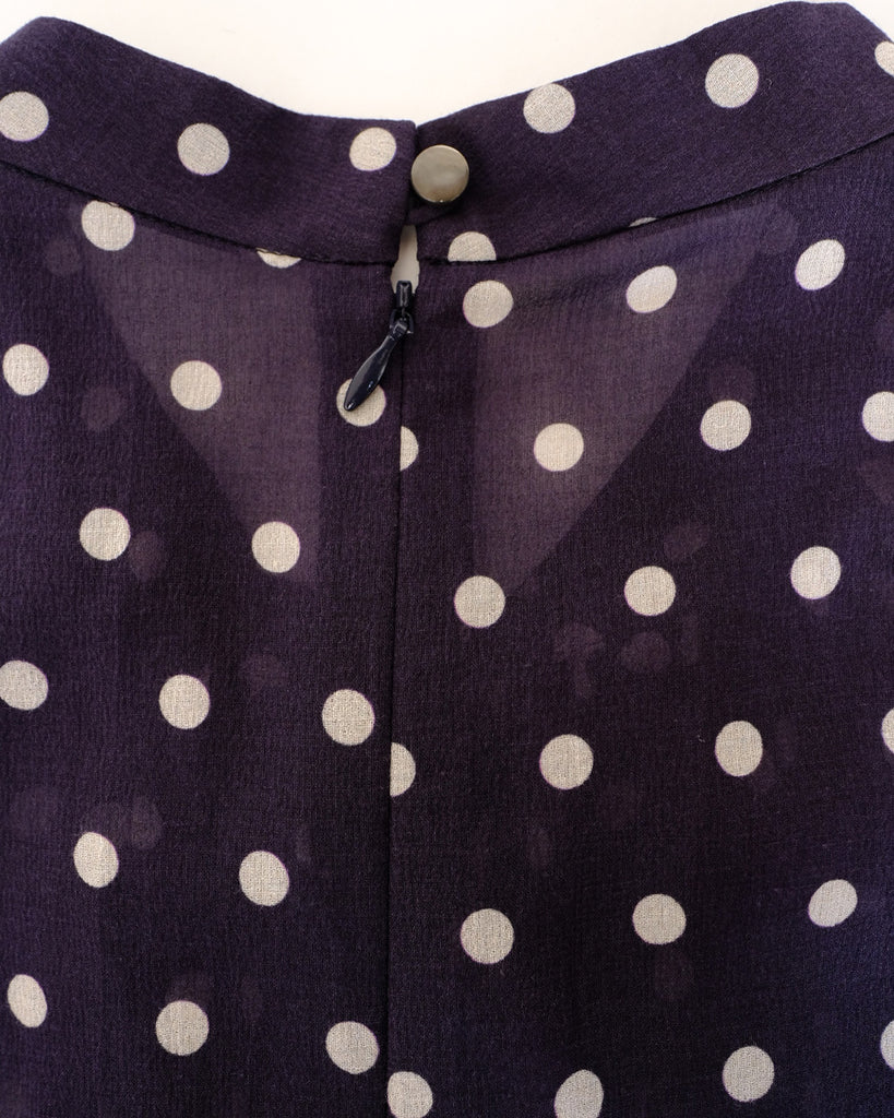 ネイビードットプリント(コットンシフォン) *後ろ釦、ファスナー
