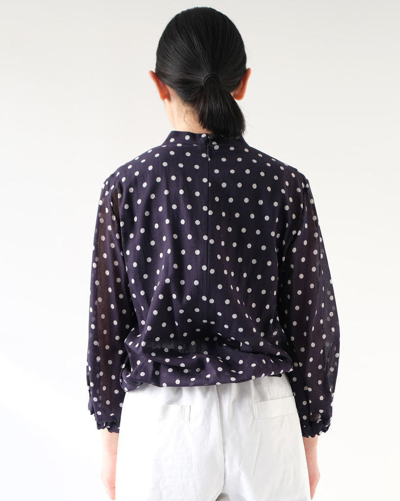 ネイビードットプリント(コットンシフォン)