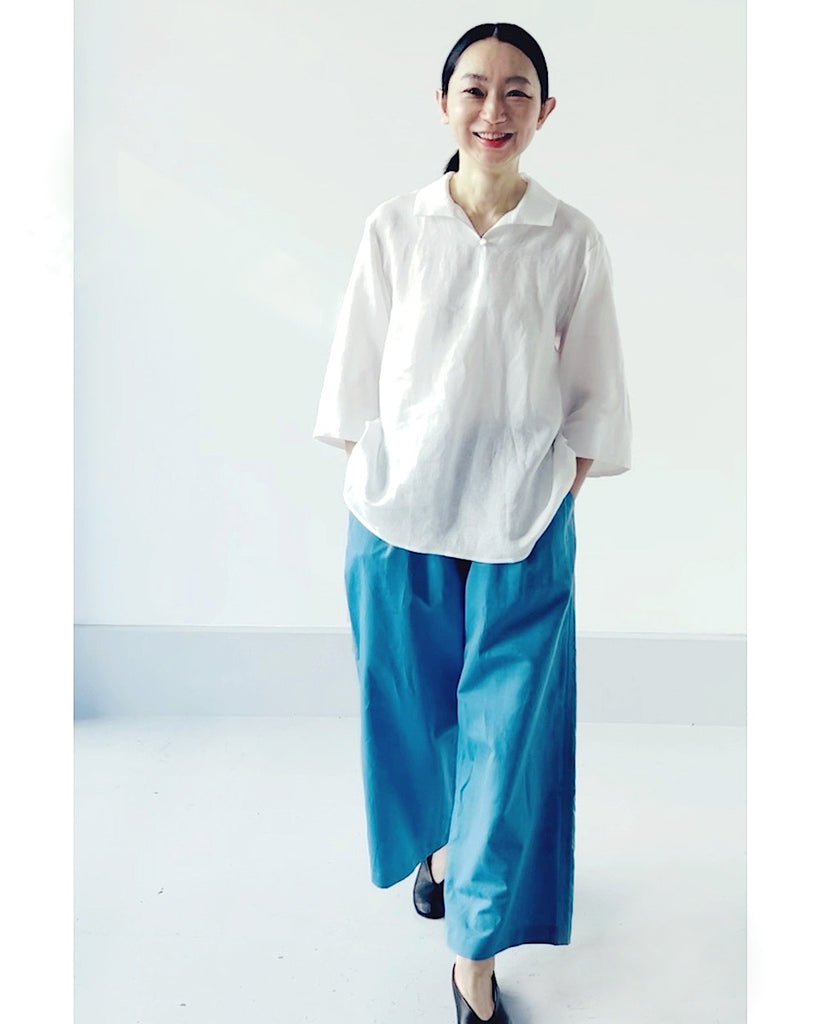ホワイト(リネン)*ボトムス/チューブイージーパンツ(ブルー)