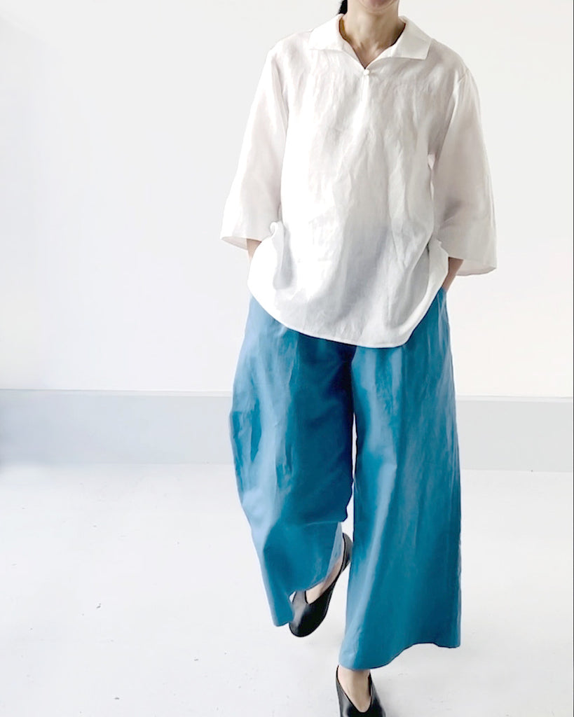 ホワイト(リネン)*ボトムス/チューブイージーパンツ(ブルー)