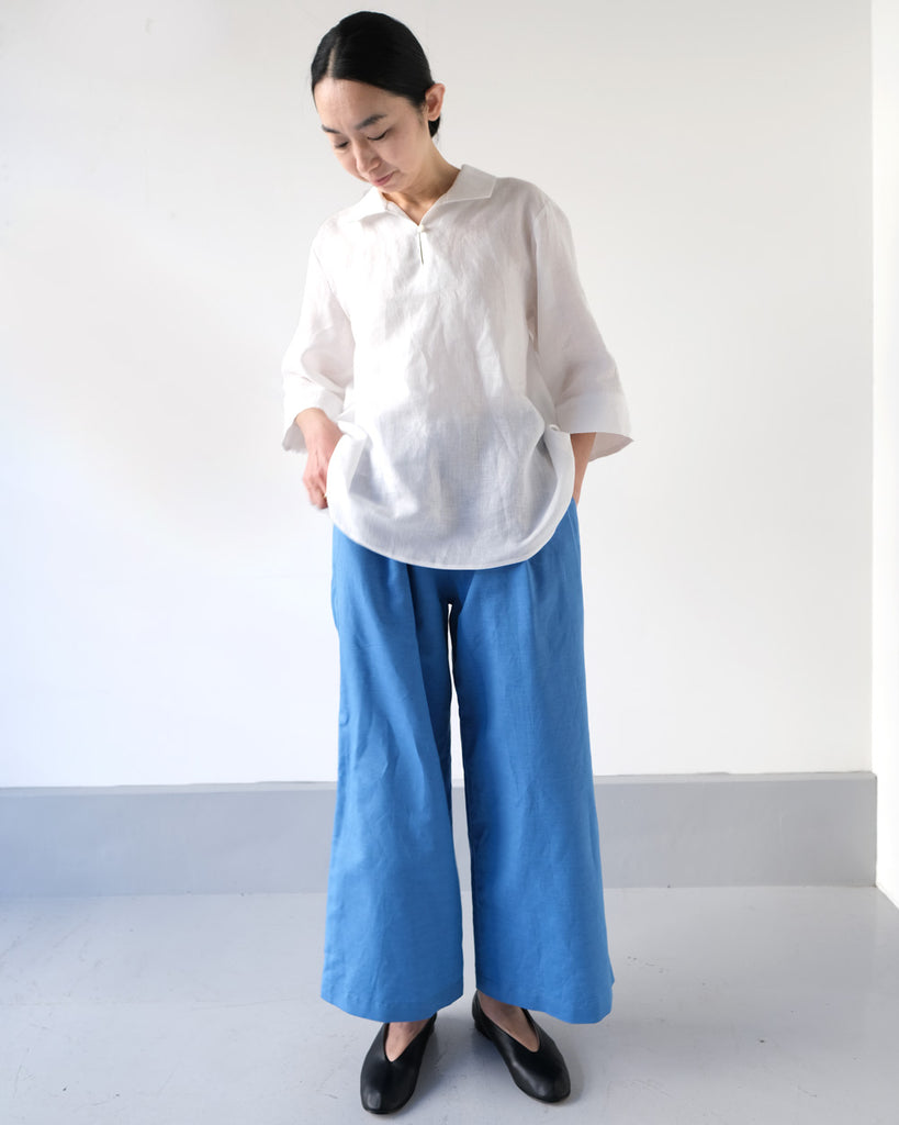 ホワイト(リネン)*ボトムス/チューブイージーパンツ(ブルー)