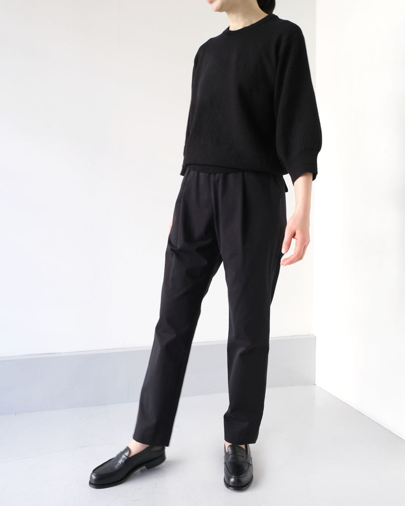 Black / Tops(鹿の子8分袖ニット、黒)