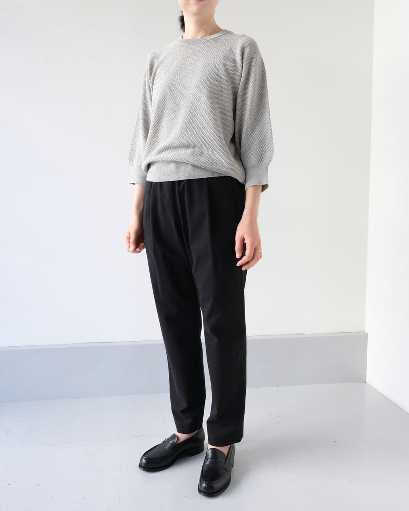 Black / Tops(鹿の子8分袖ニット、グレイ)