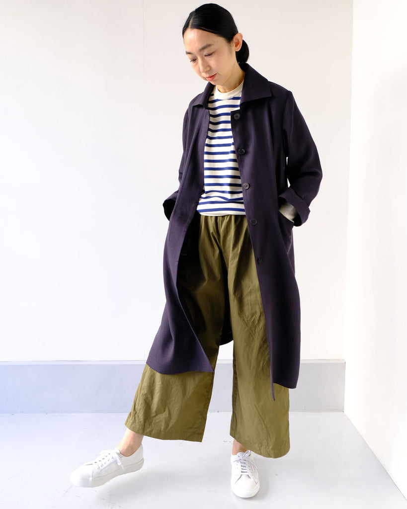 ネイビー(リネンカルゼ)*インナー/ラグランニット(オフ×ネイビー) ボトムス/新チューブパンツ(カーキ)