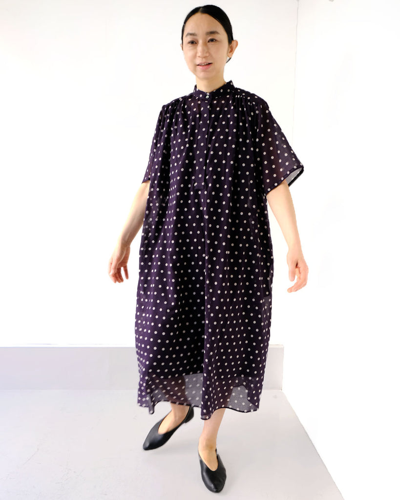 ネイビードット(コットンシフォンプリント)