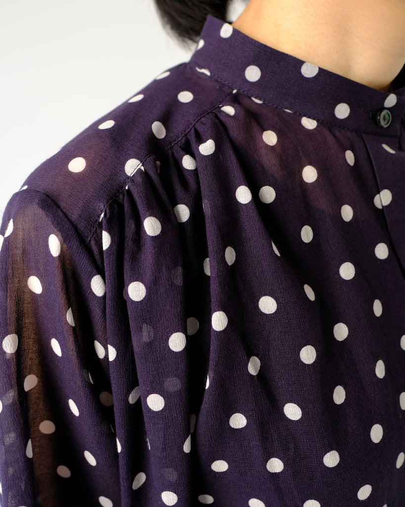 ネイビードット(コットンシフォンプリント)*肩ギャザー