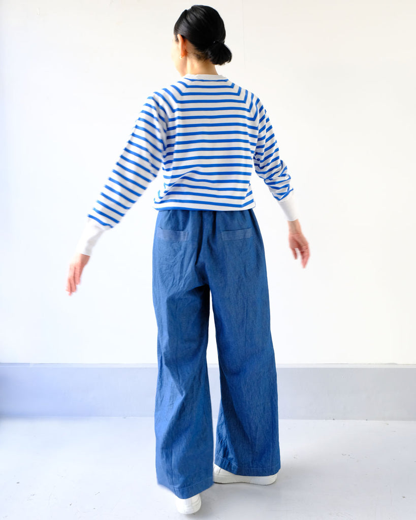 白×ブルーボーダー/ボトムス:イージーベイカーパンツ(ダンガリー)